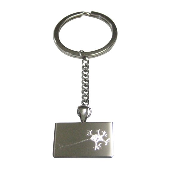 Silver Toned Rectangular Etched Anatomical Neuron Nerve Cell Pendant Keychain - Picture 1 of 2